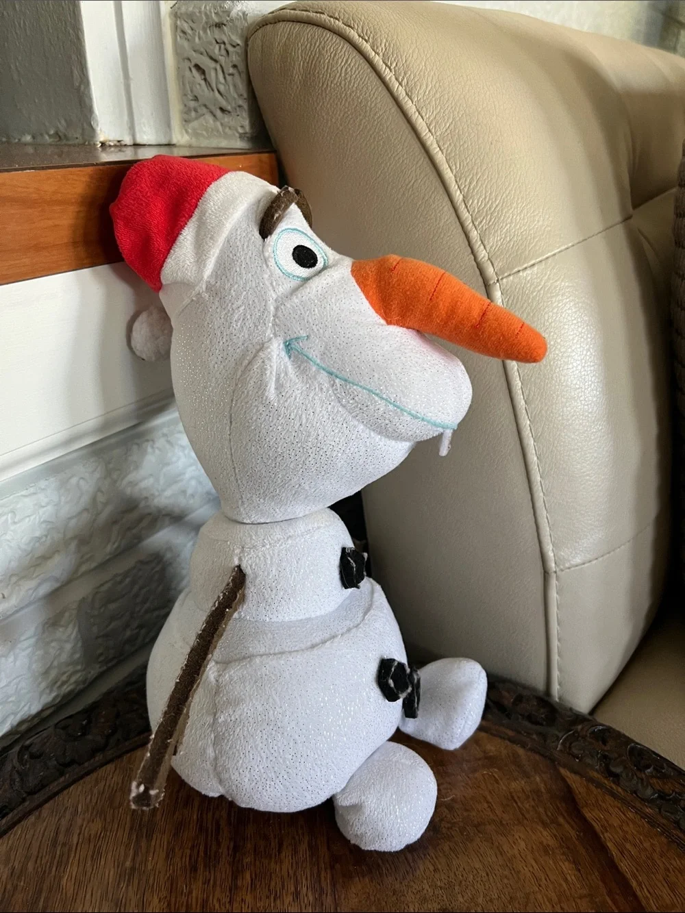 Large Olaf Plush Holiday Decor - White Snowman Plush with Orange Carrot Nose